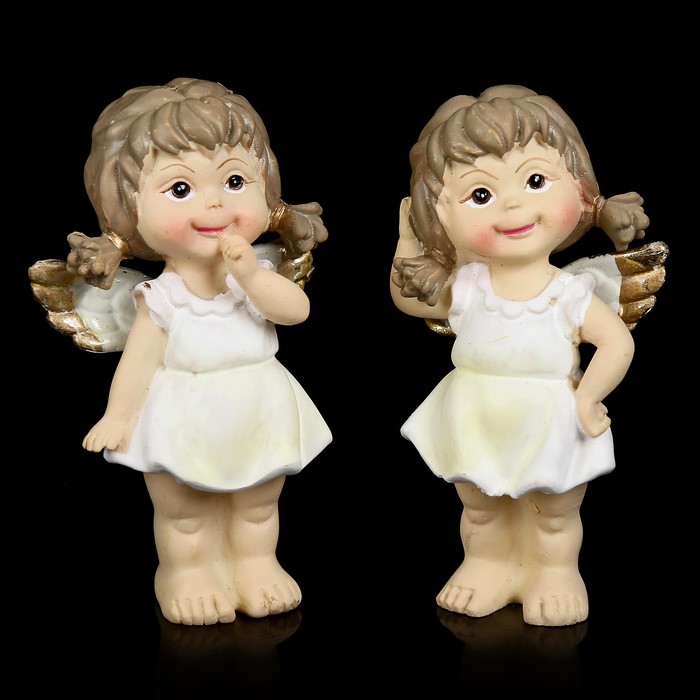 Сувенир полистоун "Ангел-малышка с хвостиками в кремовом платье" МИКС 7,2х4,3х2,5 см