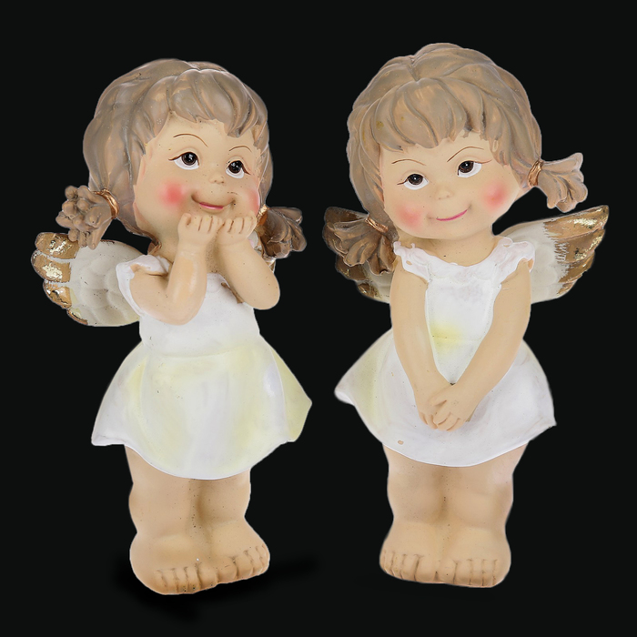 Сувенир полистоун"Ангел-малышка с хвостиками в кремовом платье стесняша" МИКС 15х7,7х4,5см