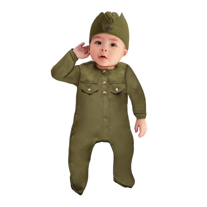 Карнавальный костюм «Солдатик-малышок», ползунки, пилотка, 6-9 месяцев, рост 75 см ползунки теплые в полоску на 6 9 месяцев