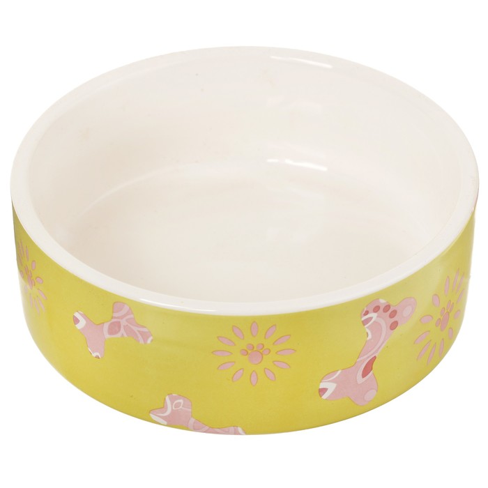 Миска керамическая "Лапки", 11,5 х 4,5 см, 250 мл, салатовая с розовым