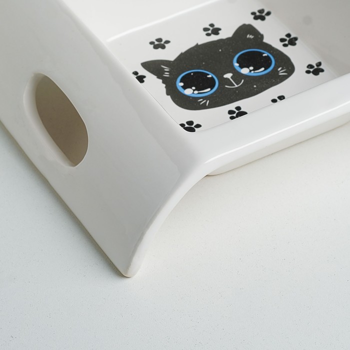 Миска керамическая "Киска" с ручками, 18 х 15 х 4,5 см, 250 мл, белая