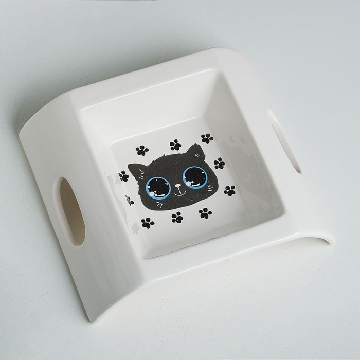 Миска керамическая "Киска" с ручками, 18 х 15 х 4,5 см, 250 мл, белая