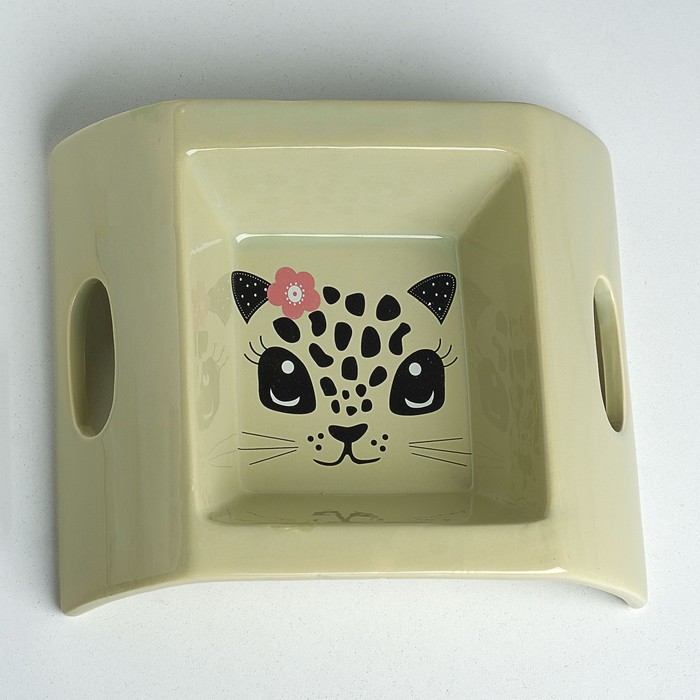 Миска керамическая "Киска" с ручками, 18 х 15 х 4,5 см, 250 мл, хаки