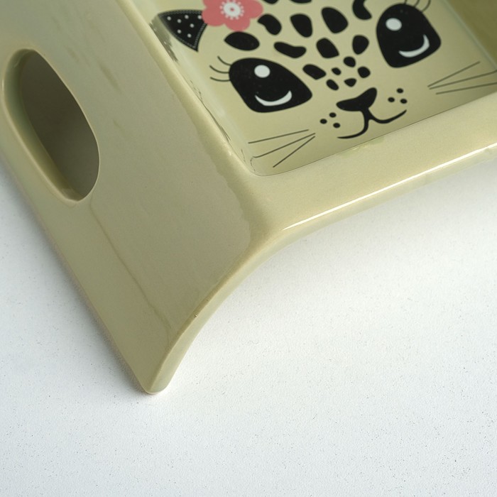 Миска керамическая "Киска" с ручками, 18 х 15 х 4,5 см, 250 мл, хаки