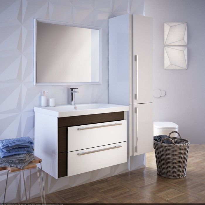 Тумба-комплект, белая/под дерево, 55см, Carlow, с раковиной