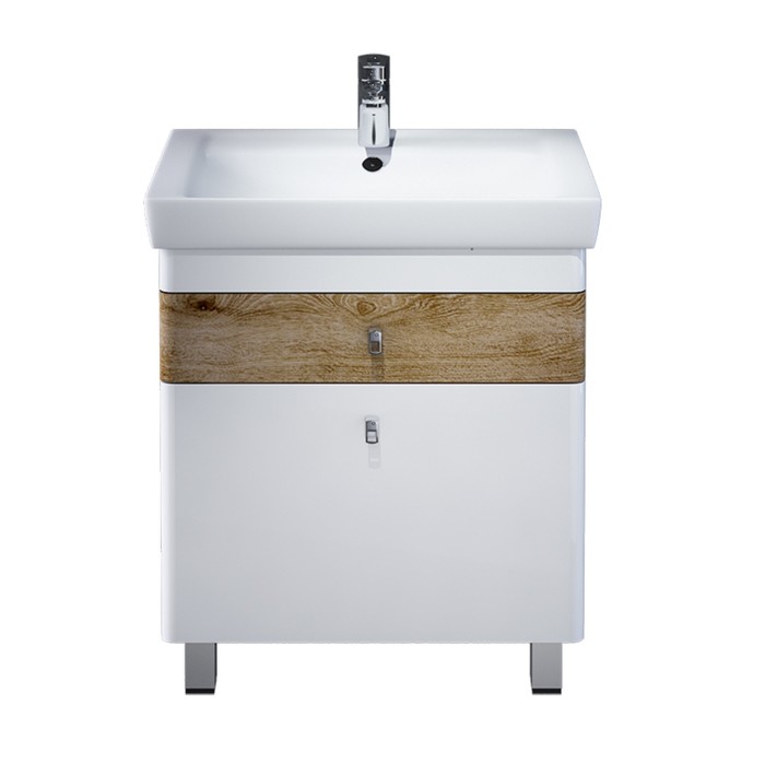 Тумба-комплект, белая/под дерево, 70см, Carlow, с раковиной