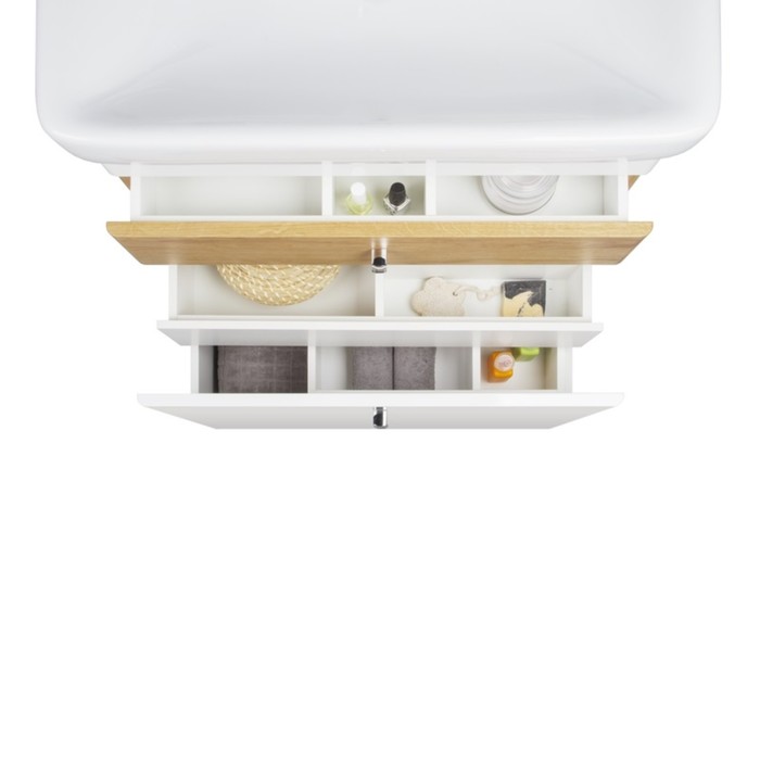 Тумба-комплект, белая/под дерево, 70см, Carlow, с раковиной