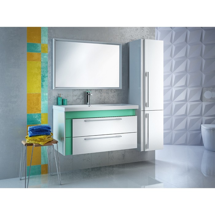 Тумба-комплект, белая/мятная, 60см, Color Plus, с раковиной