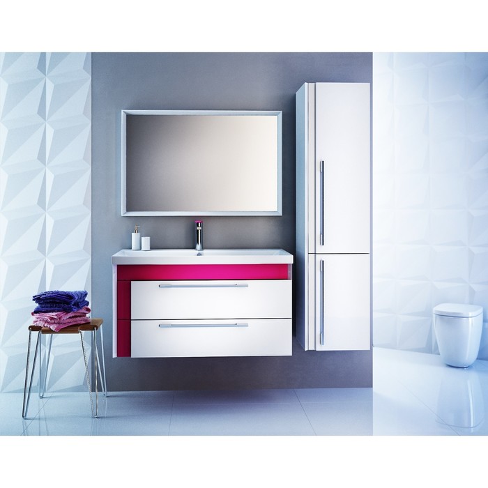 Тумба-комплект, белая/розовая, 90см, Color Plus, с раковиной
