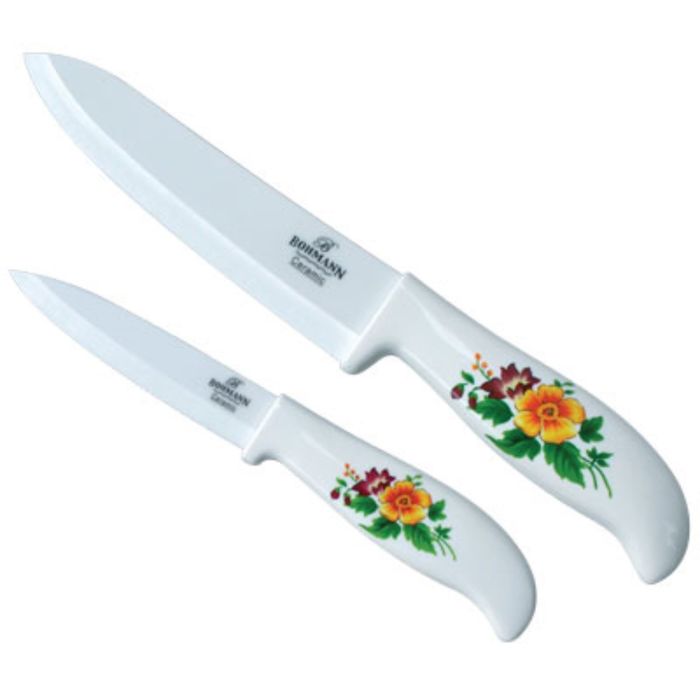 Ножи Bohmann, 2 предмета, 10 см, 15 см, керамическое белое лезвие с цветным узором на ручке   273618