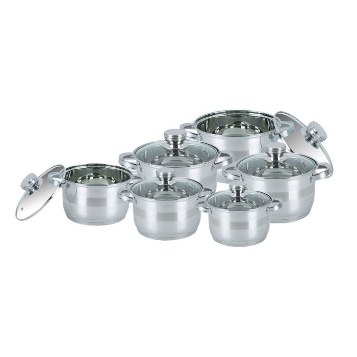Посуда Bohmann, 12 предметов, стеклянная крышка, 2,1 л, 2,6 л, 2,6 л, 3,6 л, 6,3 л, 7,7 л, пятислойное дно