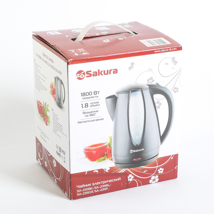 Чайник дисковый электрический Sakura SA-2311BL, 1,8 л, 1800 Вт., бело-голубой