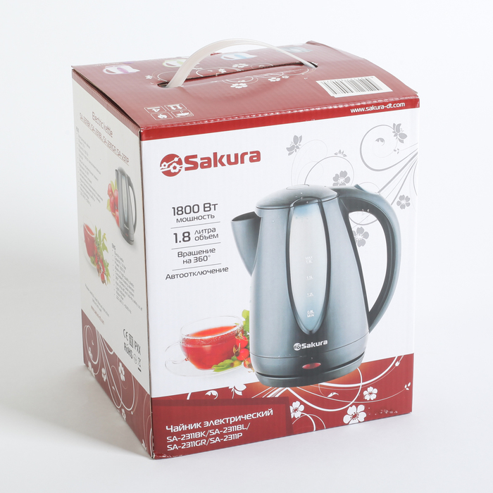 Чайник дисковый электрический Sakura SA-2311P, 1,8 л, 1800 Вт., бело-алый