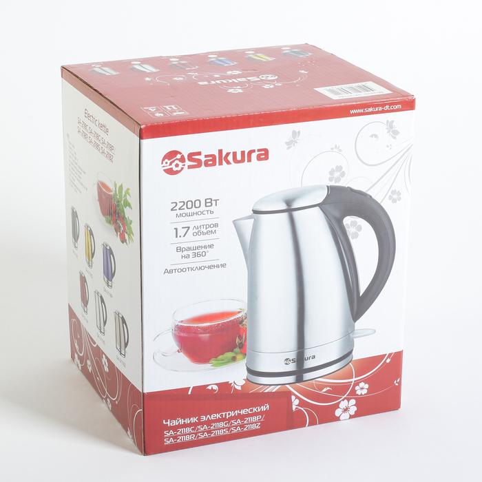 Чайник дисковый электрический Sakura SA-2118Z, 1,7 л, 2200Вт, нерж., шампань