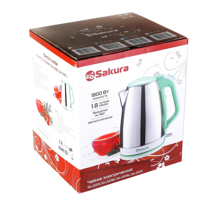 Чайник электрический SA-2137A, 1,8л, 1800Вт, нержавеющая сталь, оранжевый