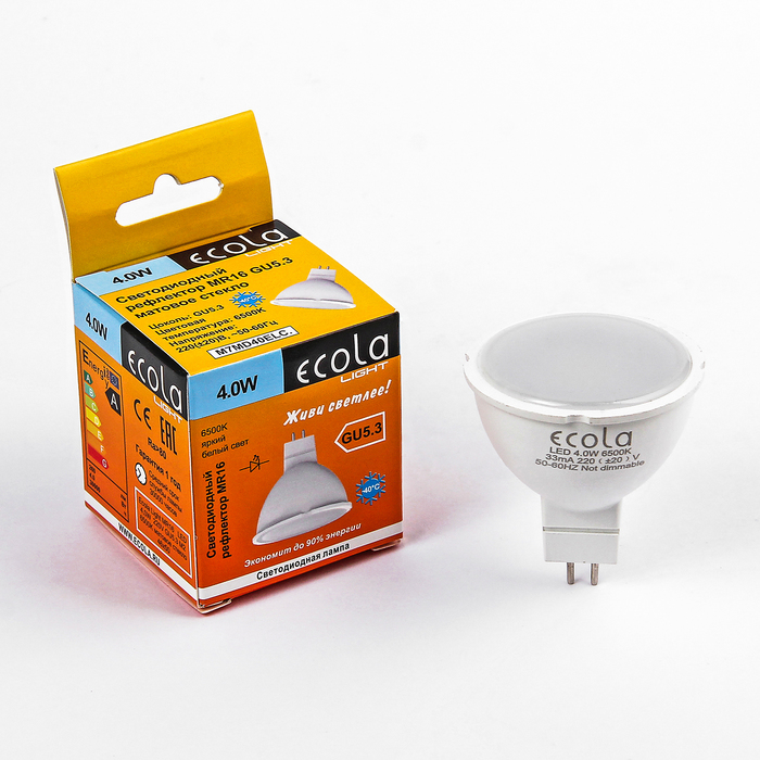 Лампа светодиодная Ecola Light, MR16, GU5.3, 4,0 Вт, 6500K, 220 В, матовое стекло, 49x50