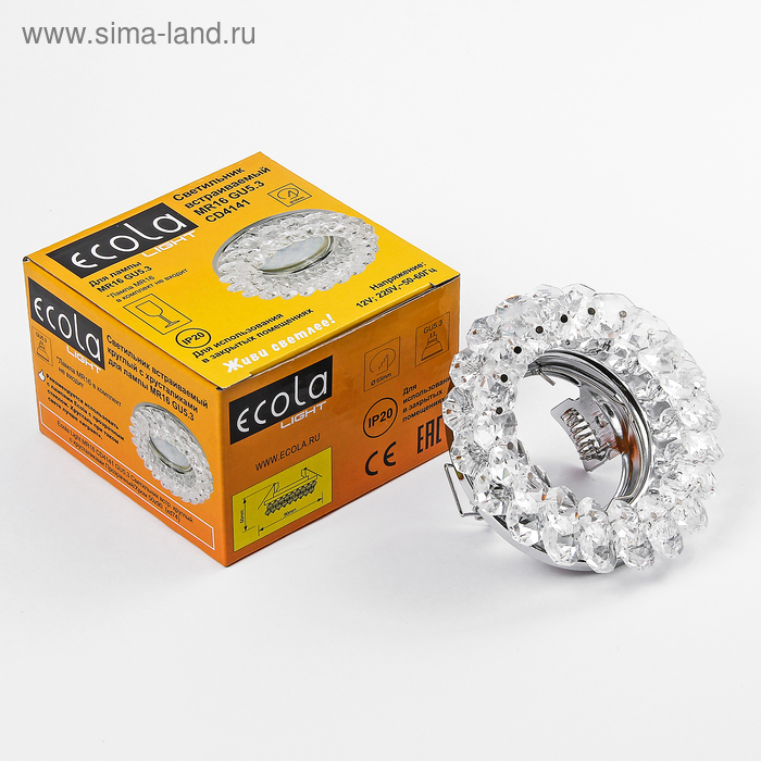 Светильник встраиваемый Ecola Light, CD4141, MR16, GU5.3, 50x90 мм, круглый, прозрачный/хром