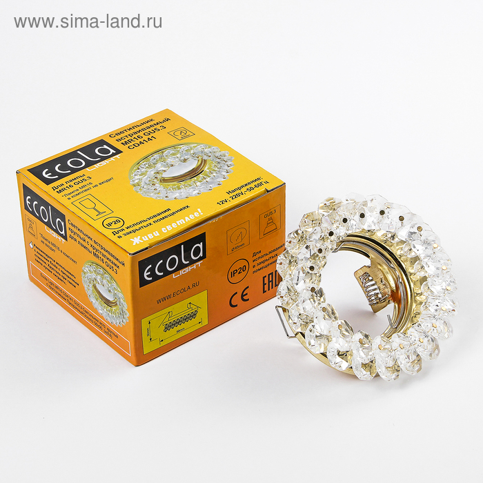 

Светильник встраиваемый Ecola Light, CD4141, MR16, GU5.3, круглый, 50x90 мм, прозрач./золот.