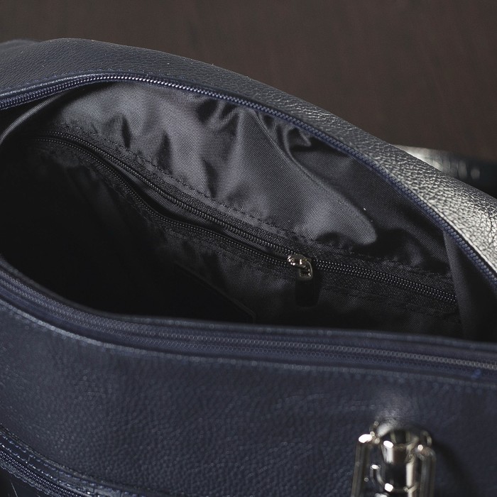 Сумка женская, 3 отдела на молниях, 2 наружных кармана, флотер/кайман/шик, цвет тёмно-синий