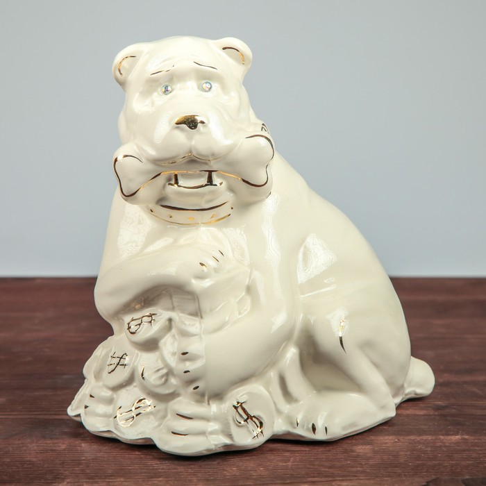 Садовая фигура "Собака на монетах", глянец, белый