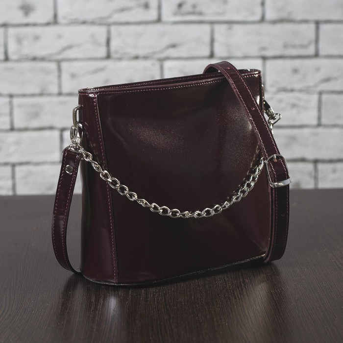 Сумка женская, отдел на молнии, наружный карман, цепь и длинный ремень, гладкий шик, цвет бордовый