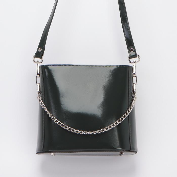 Сумка женская на молнии, 1 отдел, наружный карман, цепь и длинный ремень, цвет изумрудный