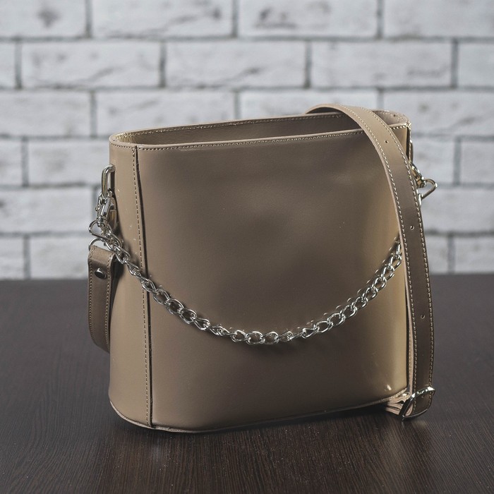 Сумка женская на молнии, 1 отдел, наружный карман, цепь и длинный ремень, цвет капучино