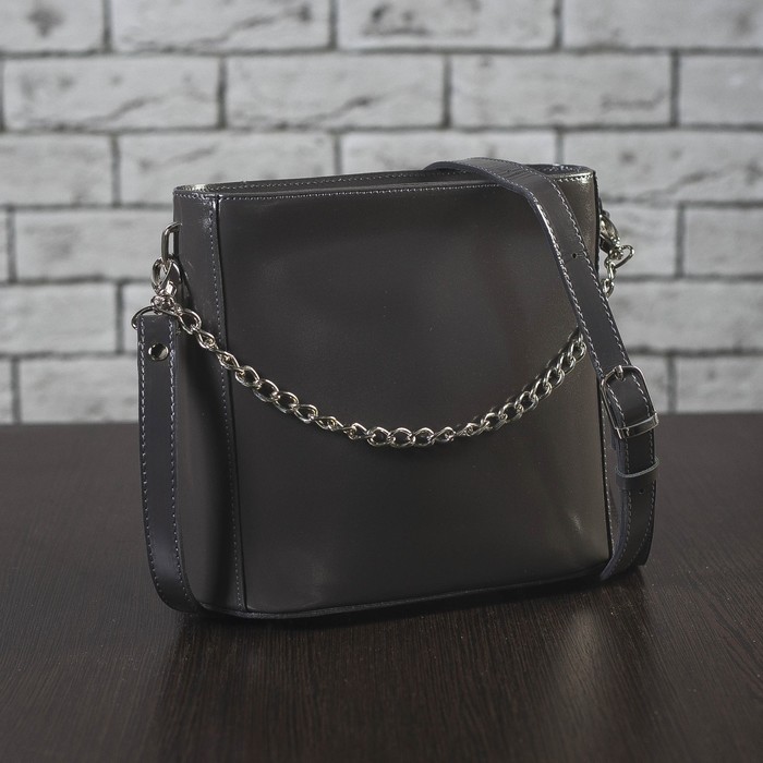 Сумка женская на молнии, 1 отдел, наружный карман, цепь и длинный ремень, цвет тёмно-серый