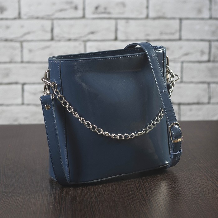 Сумка женская на молнии, 1 отдел, наружный карман, цепь и длинный ремень, цвет синий джинс