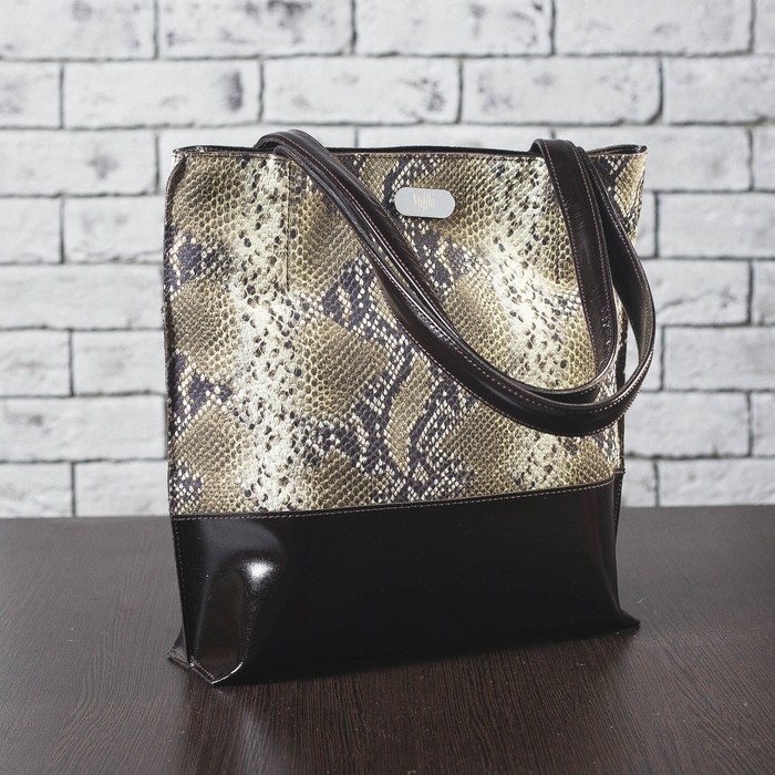 Сумка женская на молнии, 1 отдел, наружный карман, цвет изумрудный питон/коричневый шик