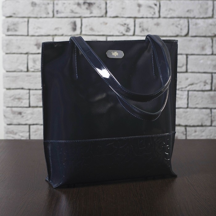 Сумка женская на молнии, 1 отдел, наружный карман, цвет тёмно-синий гладкий шик/пионы шик