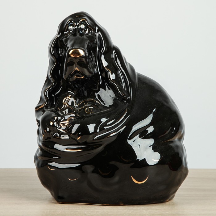 Копилка "Собака Бассет на монетах" глянец чёрный