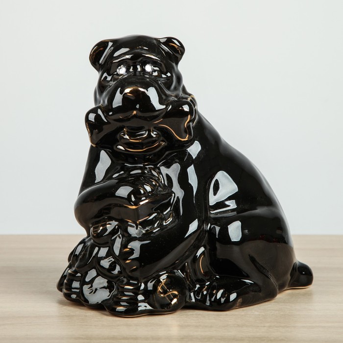 Копилка "Собака на монетах" глянец чёрный