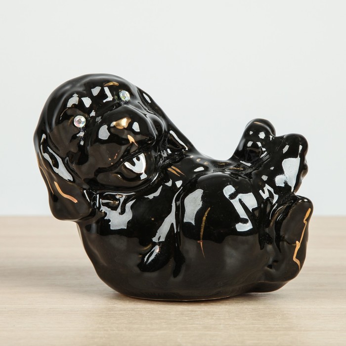 Копилка "Собака на спине" мини глянец чёрный