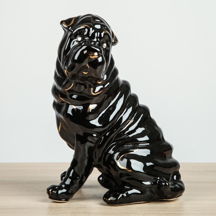 Копилка "Собака Шарпей" большой  глянец чёрный