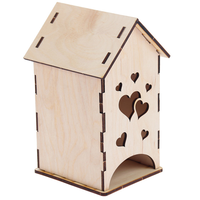 Чайный домик из фанеры (7 деталей) "Сердечки" 10х17х11 см