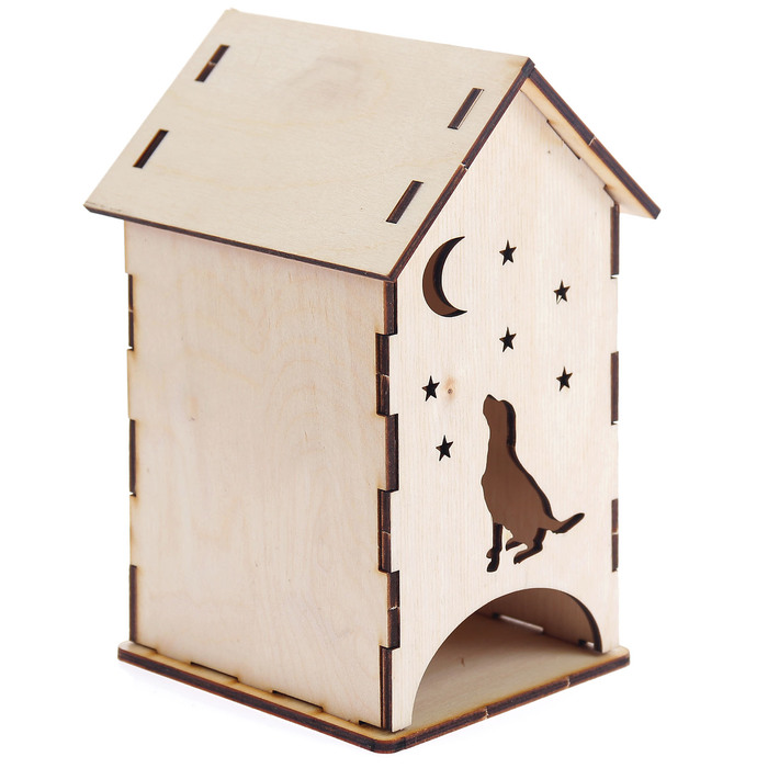 Чайный домик "Собака под луной" из фанеры (набор 7 деталей) 10х17х11 см