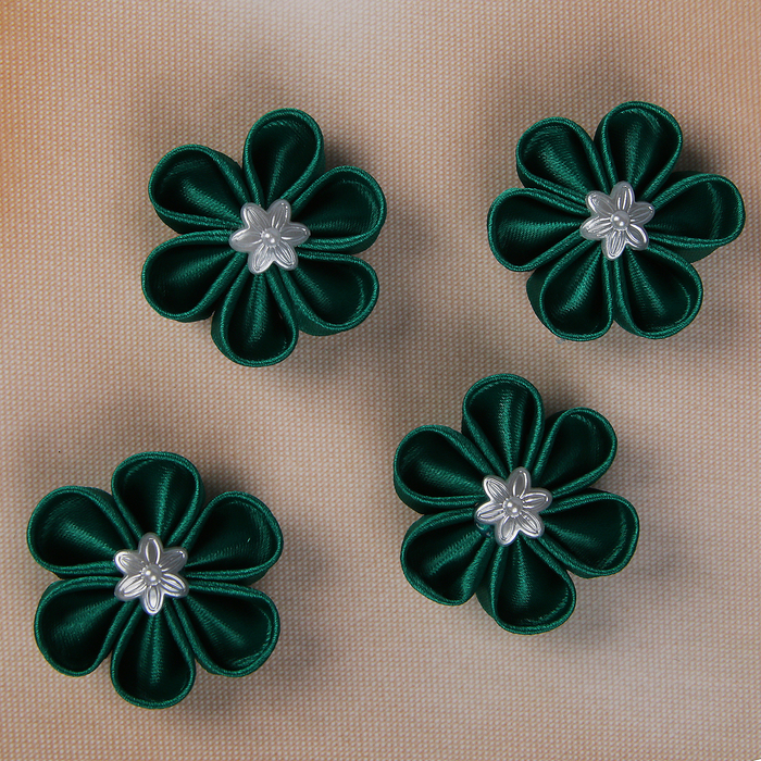 Бант-цветок свадебный для декора «Канзаши» D-4-4,5 см 4 шт, цвет изумруд
