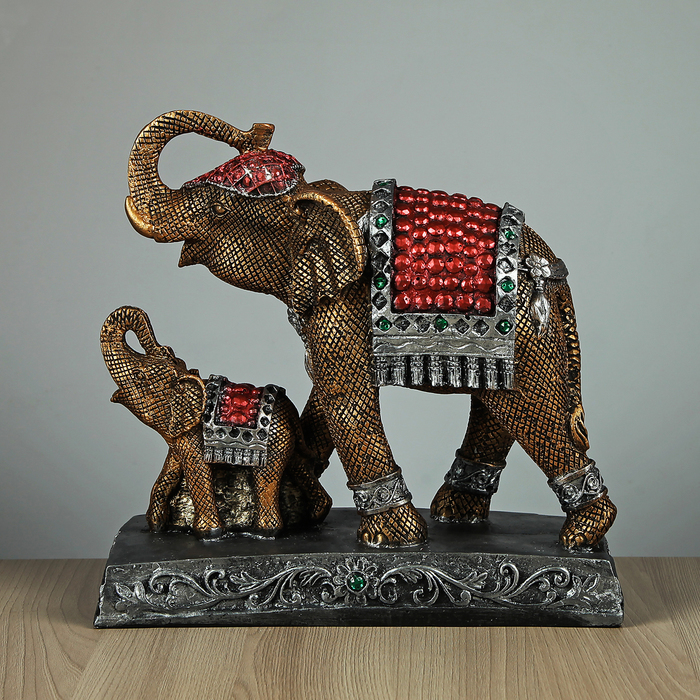 Сувенир "Слон со слоненком №2" со стразами золото 27 см