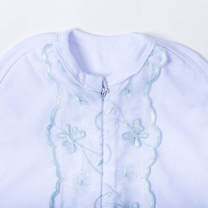 Комплект из нарядной пелёнки-кокона и чепчика, рост 50-56 см, цвет белый с голубым кружевом, кулирка, 160 г/м2