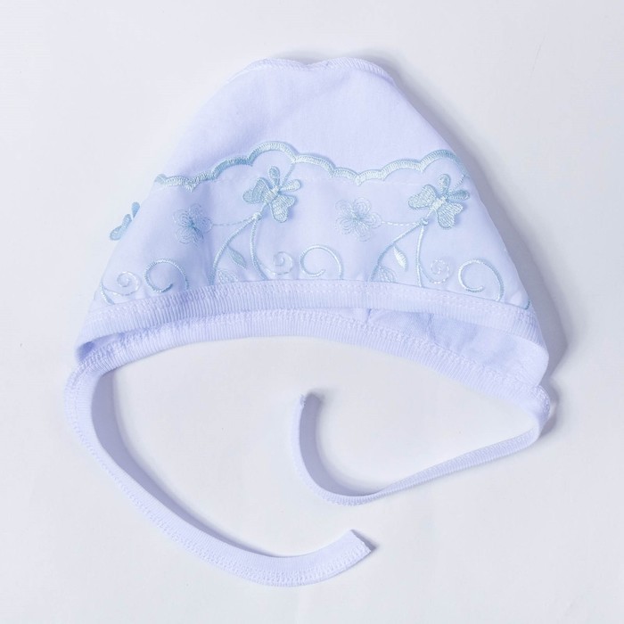 Комплект из нарядной пелёнки-кокона и чепчика, рост 50-56 см, цвет белый с голубым кружевом, кулирка, 160 г/м2
