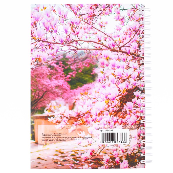 Ежедневник на гребне "Пусть каждый новый день будет еще прекраснее!", А5, твёрдая обложка,80 листов