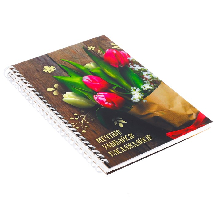 Ежедневник на гребне "Мечтай! Улыбайся! Наслаждайся!", А5, твёрдая обложка,80 листов