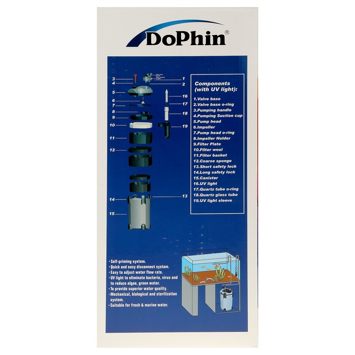 Фильтр внешний канистровый KW Dophin CF-800 UV, 850 л/ч, с UV лампой