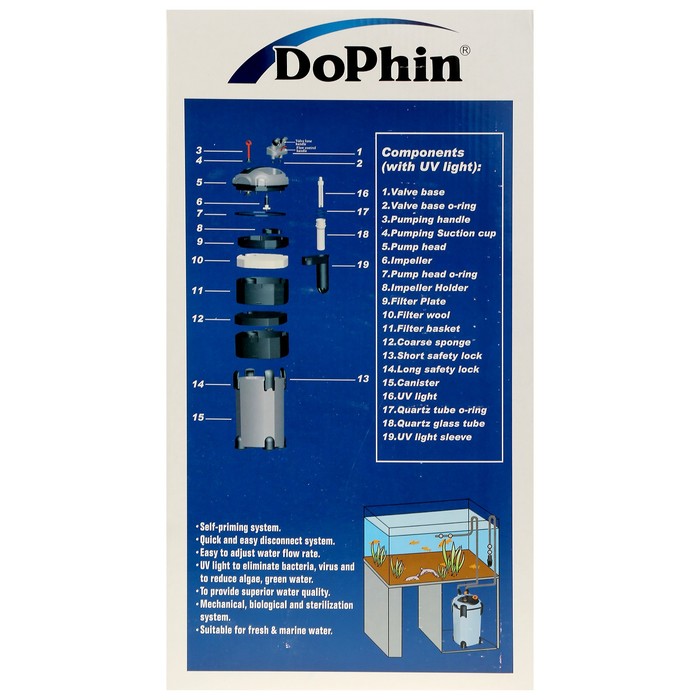 Фильтр внешний канистровый KW Dophin CF-1200 UV,1200 л/ч, с UV лампой