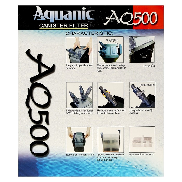 Фильтр внешний канистровый Aquanic AQ-500, 500 л/ч , для пресных и морских аквариумов