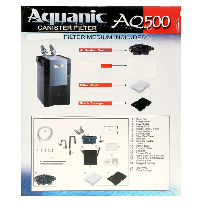 Фильтр внешний канистровый Aquanic AQ-500, 500 л/ч , для пресных и морских аквариумов