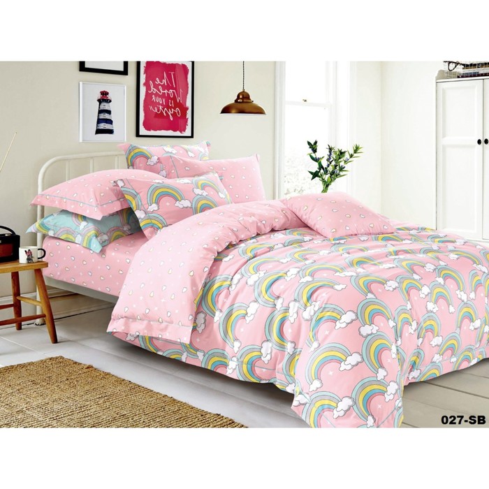 КПБ "Радуга", размер 112х147 см, 100х150 см, 40*60 см-1 шт., цвет розовый, сатин 55/027-sb