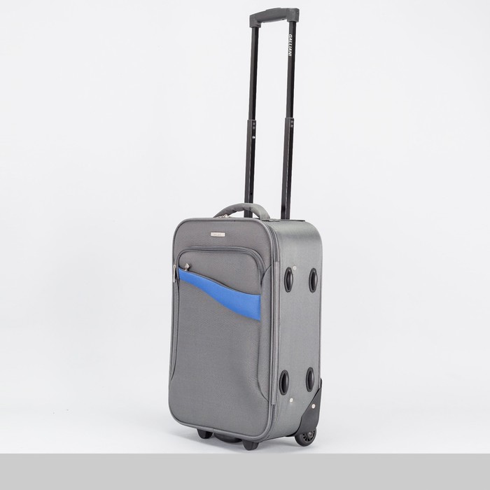 Чемодан малый на молнии 20", 1 отдел, наружный карман, 2 колеса, кодовый замок, цвет серый