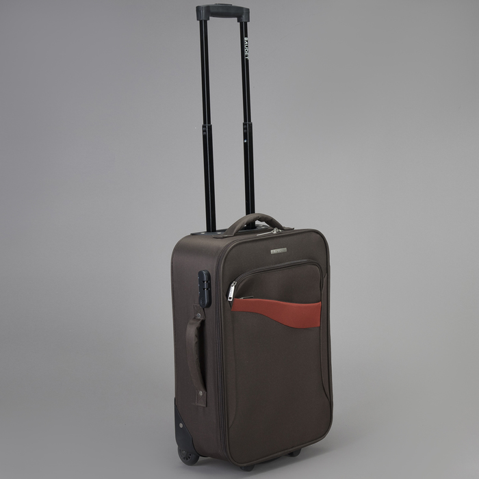 Чемодан малый на молнии 20", 1 отдел, наружный карман, 2 колеса, кодовый замок, цвет коричневый